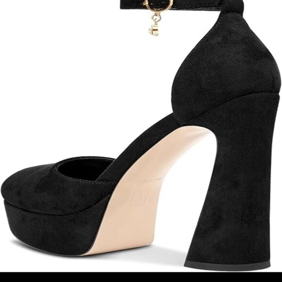 NIB. Women's Platform Chunky Heels. Black Suede/Crushed Velvet Style. Size 8.5 - Picture 3 of 5